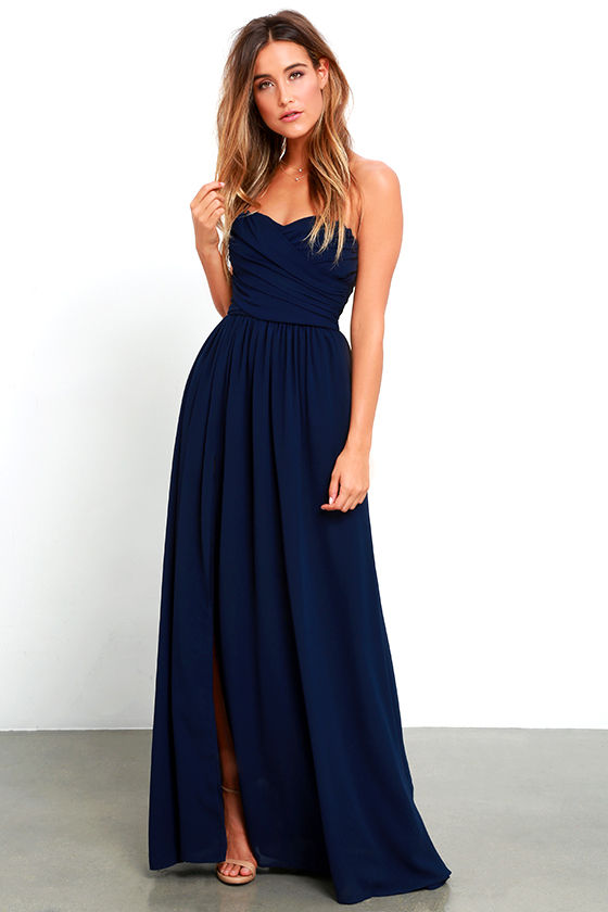 Navy Blue Strapless Dresses